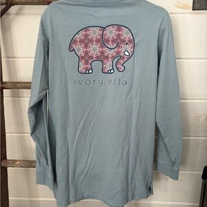 Ivory Ella Blue Long Sleeve with Pink Floral Elephant Size XL